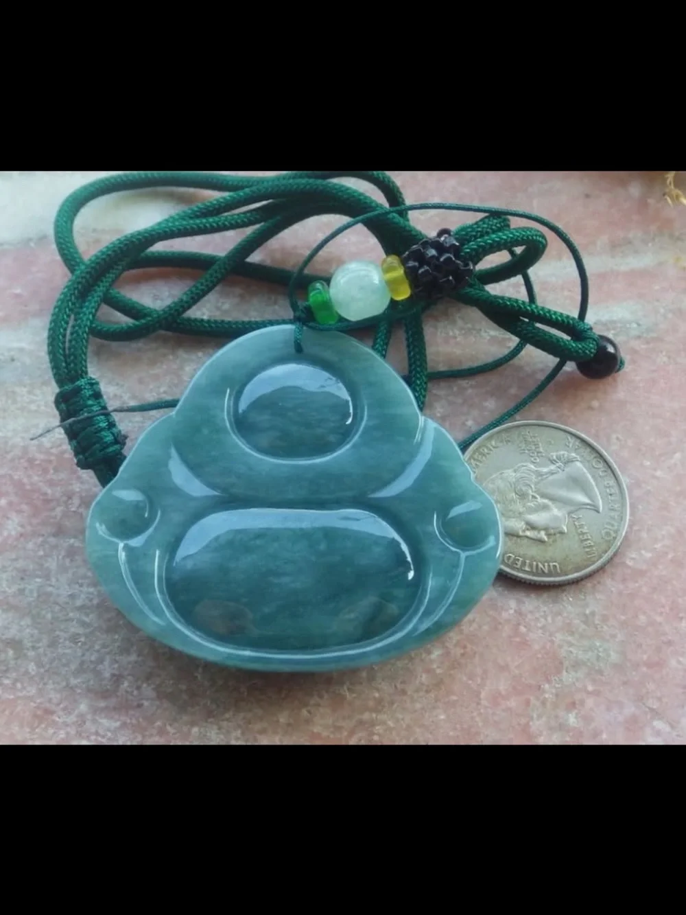 Certificate Jadeite Jade Dark Green Pendant luck Laughing Buddha god